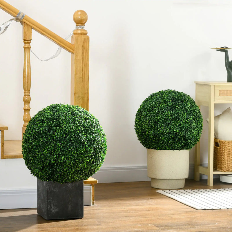 Set of 2 19.75 Inch Artificial Ball Boxwood Topiary Trees Balls, Indoor Outdoor Fake Plants for Home, Office & Living Room Decor