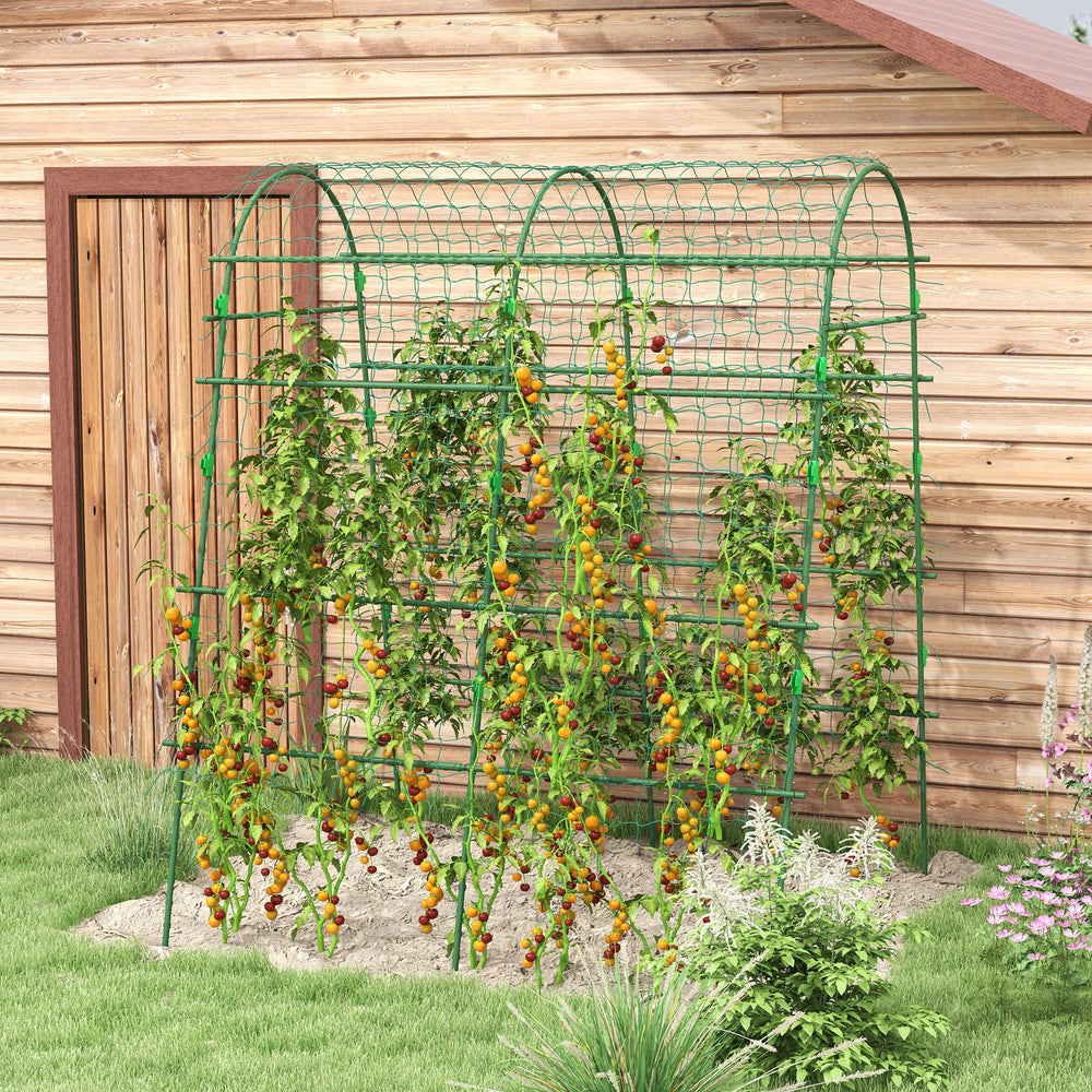Outsunny Cucumber Trellis, 6.8' Tall Arch Trellis for Climbing Plants Outdoor, A-Frame, with Plastic Coated Steel Frame and Climbing Net, Support Vegetables, Peas, Fruit & Vines, Green Media 2
