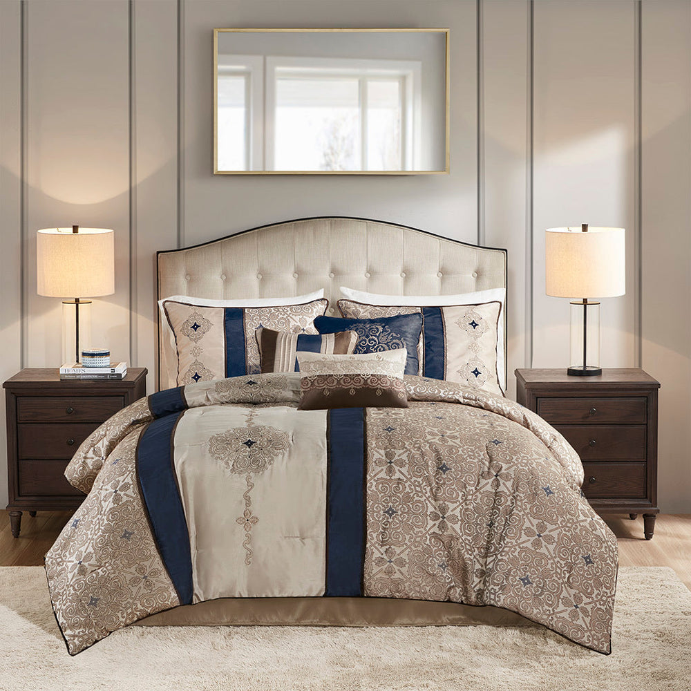 King 7 Piece Jacquard Comforter Set with Throw Pillows Media 17