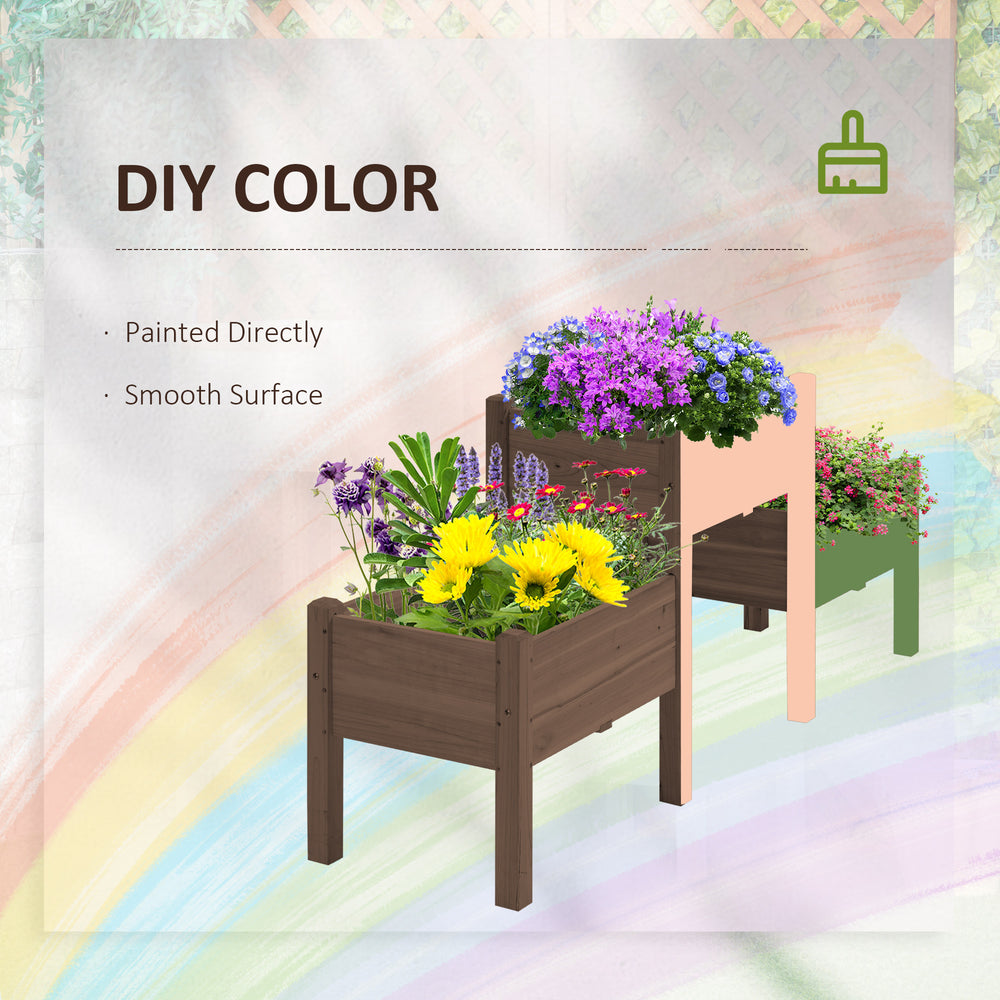 Outsunny Raised Garden Bed with 3 Planter Box, Elevated Wooden Plant Stand with Drainage Holes, for Vegetables, Herb and Flowers, Coffee Media 5
