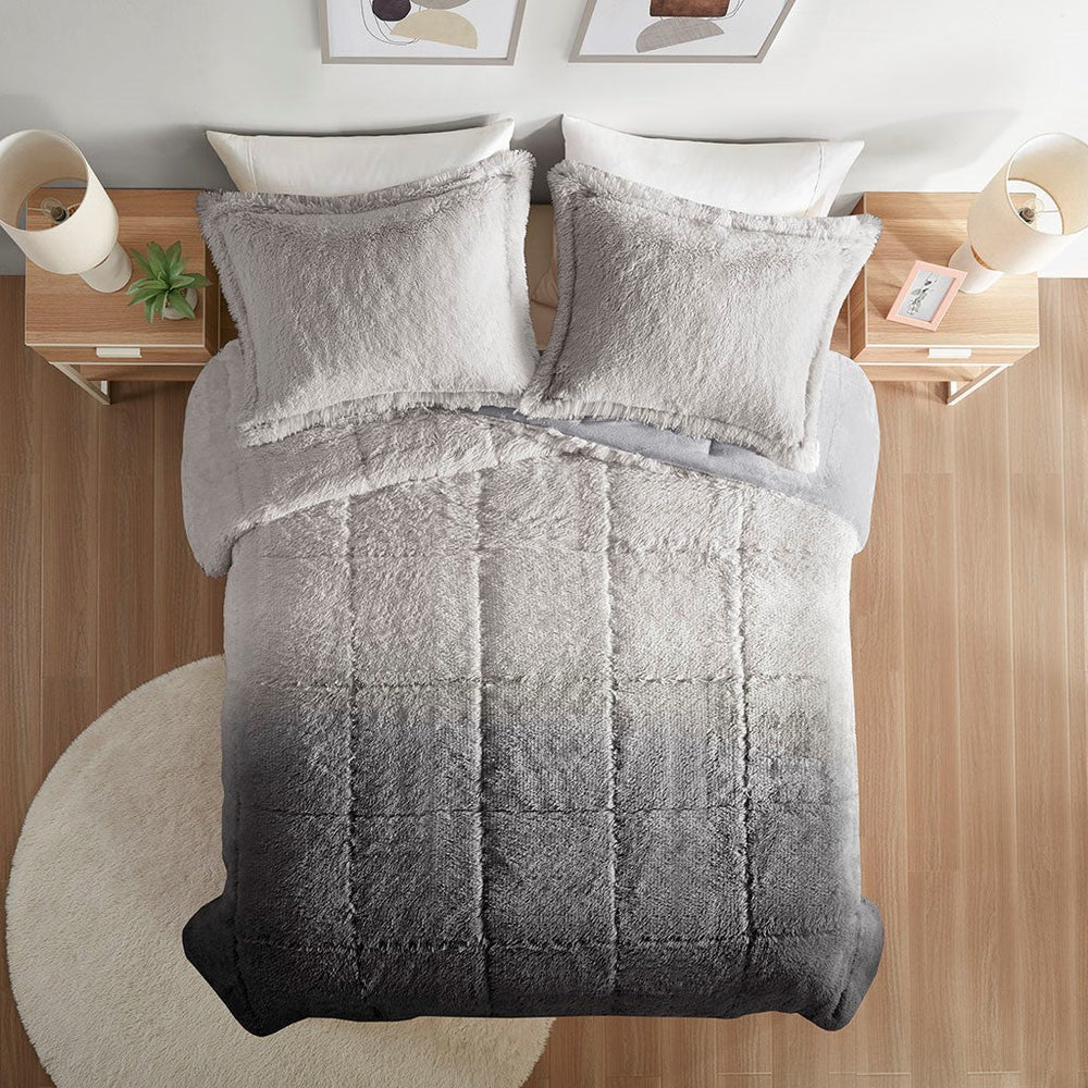 King/Cal King Ombre Shaggy Long Fur Comforter Mini Set Media 2