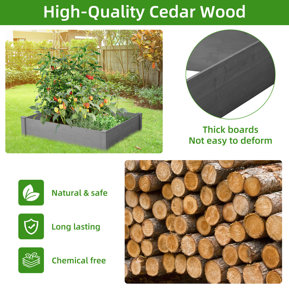 Raised Garden Bed 48x48x10'', Outdoor Wood Planter Box Over Floor, Tool-Free Assembly Media 5