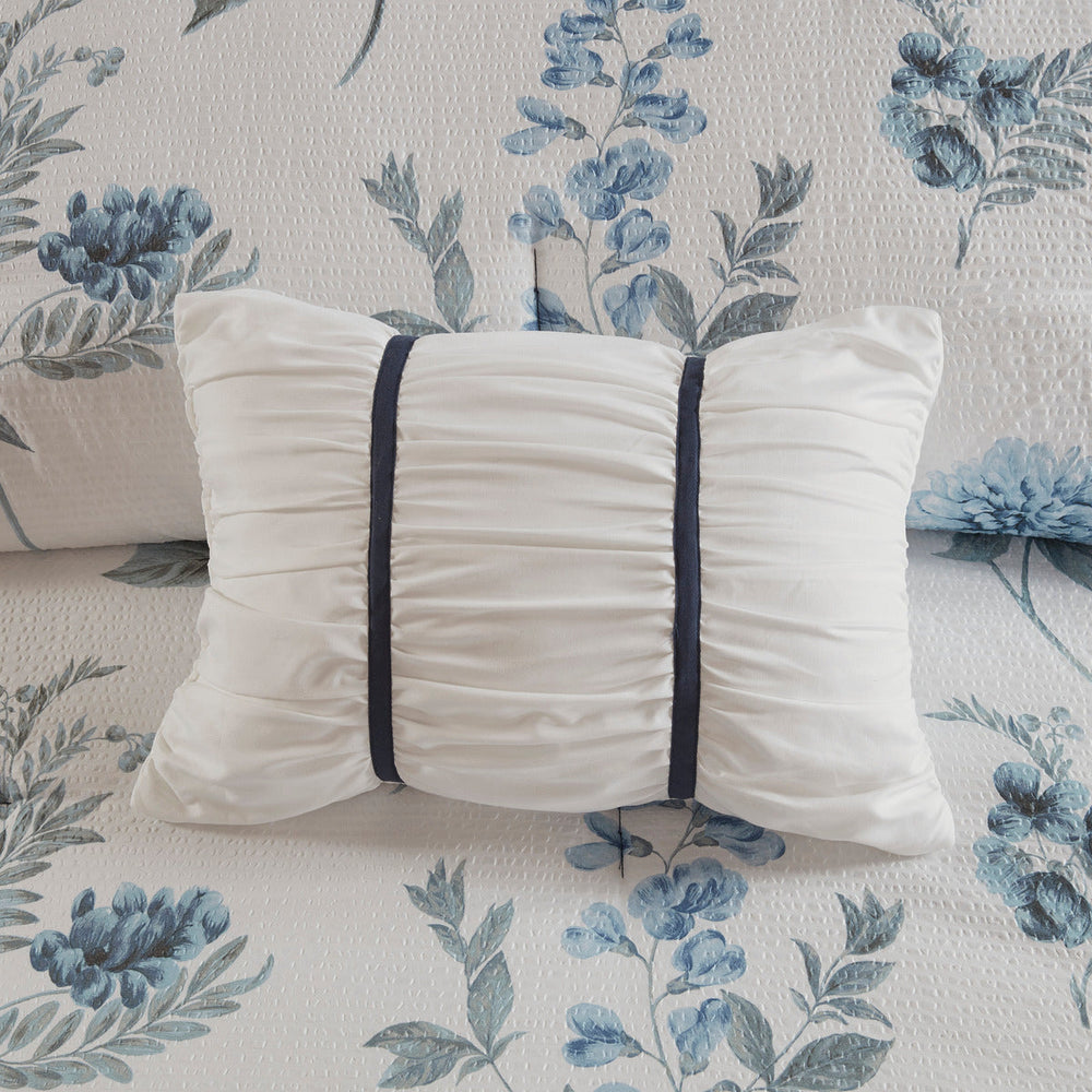 7 Piece Printed Seersucker Comforter Set with Throw Blanket Blue Full/Queen Media 3
