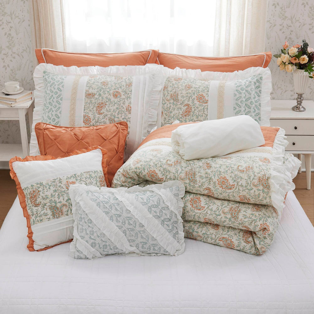 9 Piece Cotton Percale Comforter Set Coral Cal King Media 5