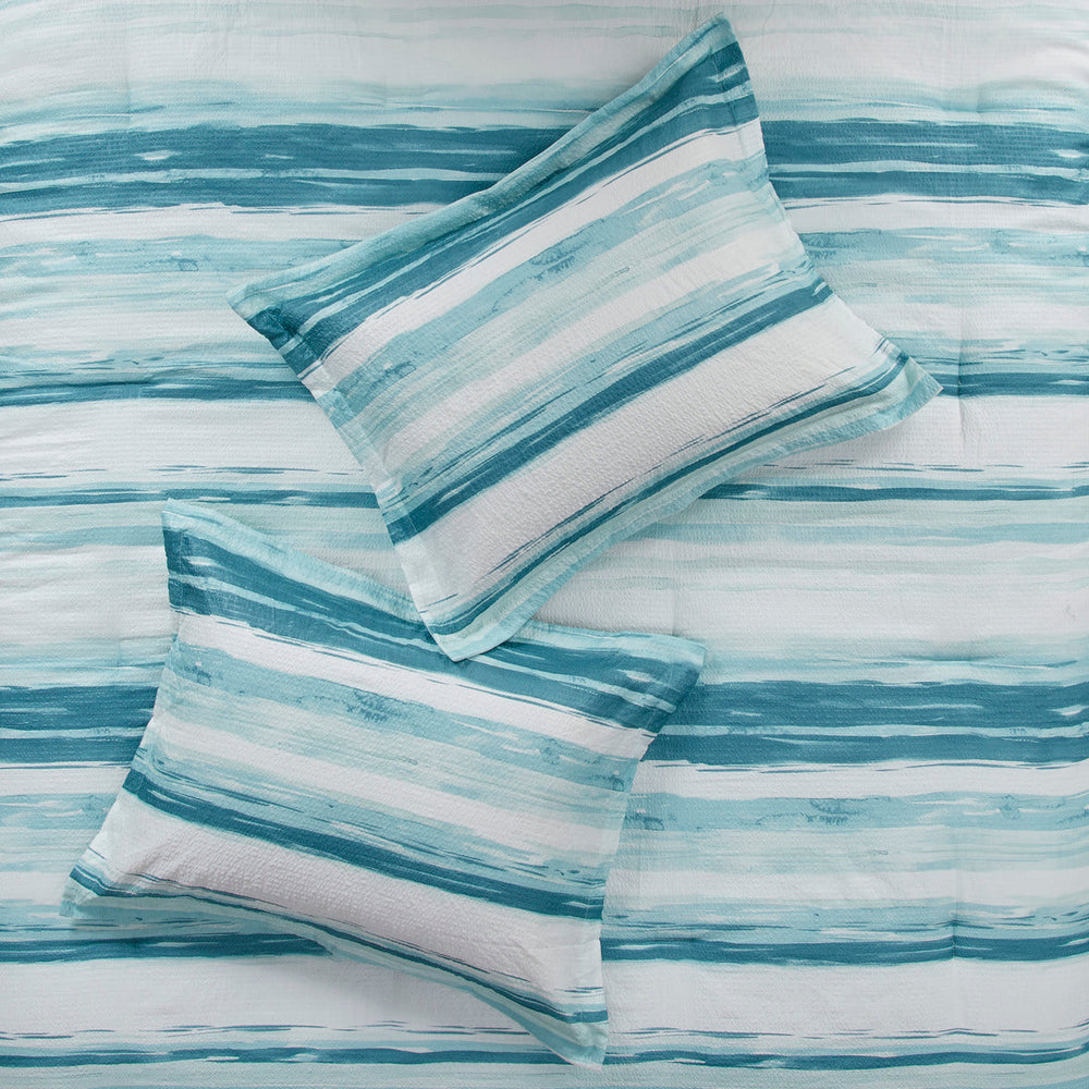 8 Piece Printed Seersucker Comforter and Quilt Set Collection Aqua King/Cal King Media 20