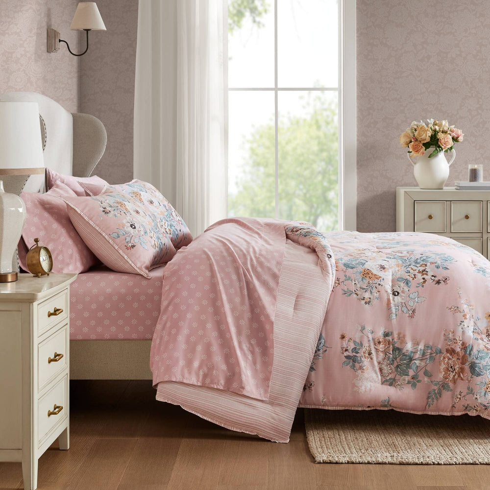 5-Piece Twin 5 Piece Vin -inspired Collection floral print,Pink Media 20