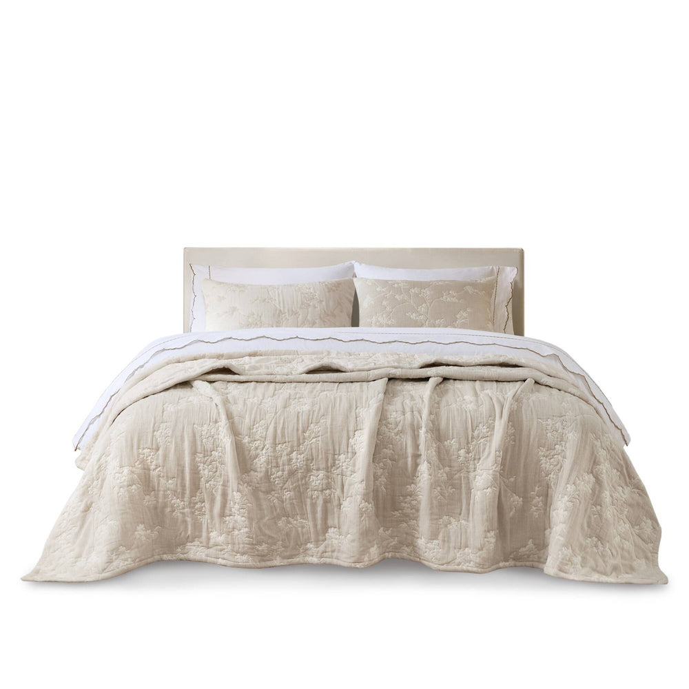 3 Pieces Full/Queen Jacquard Cotton Gauze Quilt Set,Linen Media 16