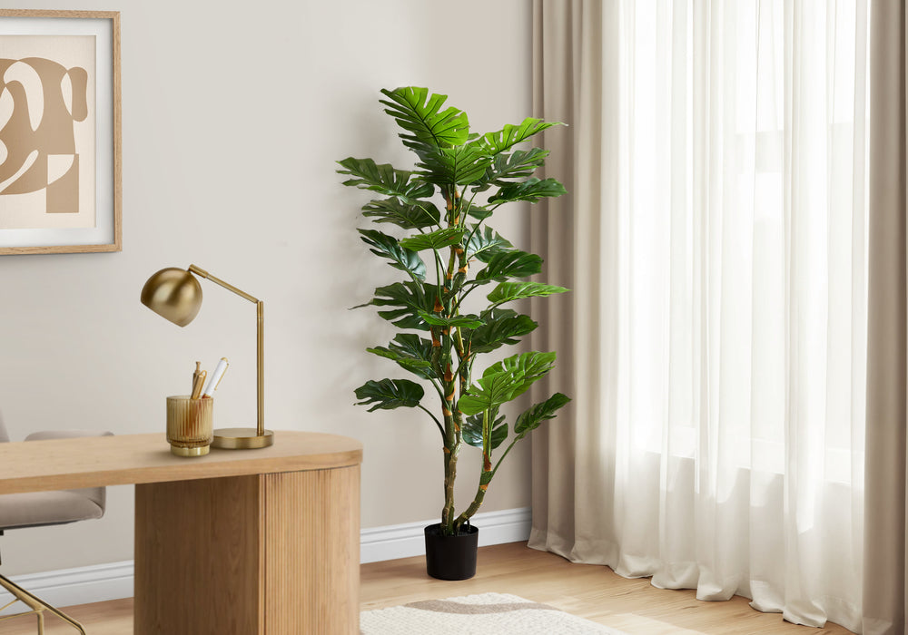 Artificial Plant, 61' Tall, Monstera Tree, Indoor, Potted, Floor, Real Touch, Green Leaves, Black Pot Media 1