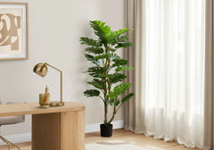 Artificial Plant, 61' Tall, Monstera Tree, Indoor, Potted, Floor, Real Touch, Green Leaves, Black Pot perspective