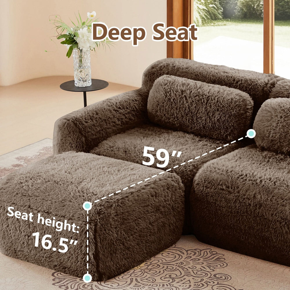 Plush Fabric Sectional Sofa Chocolate Modular With Ottoman & Pillows Media 14