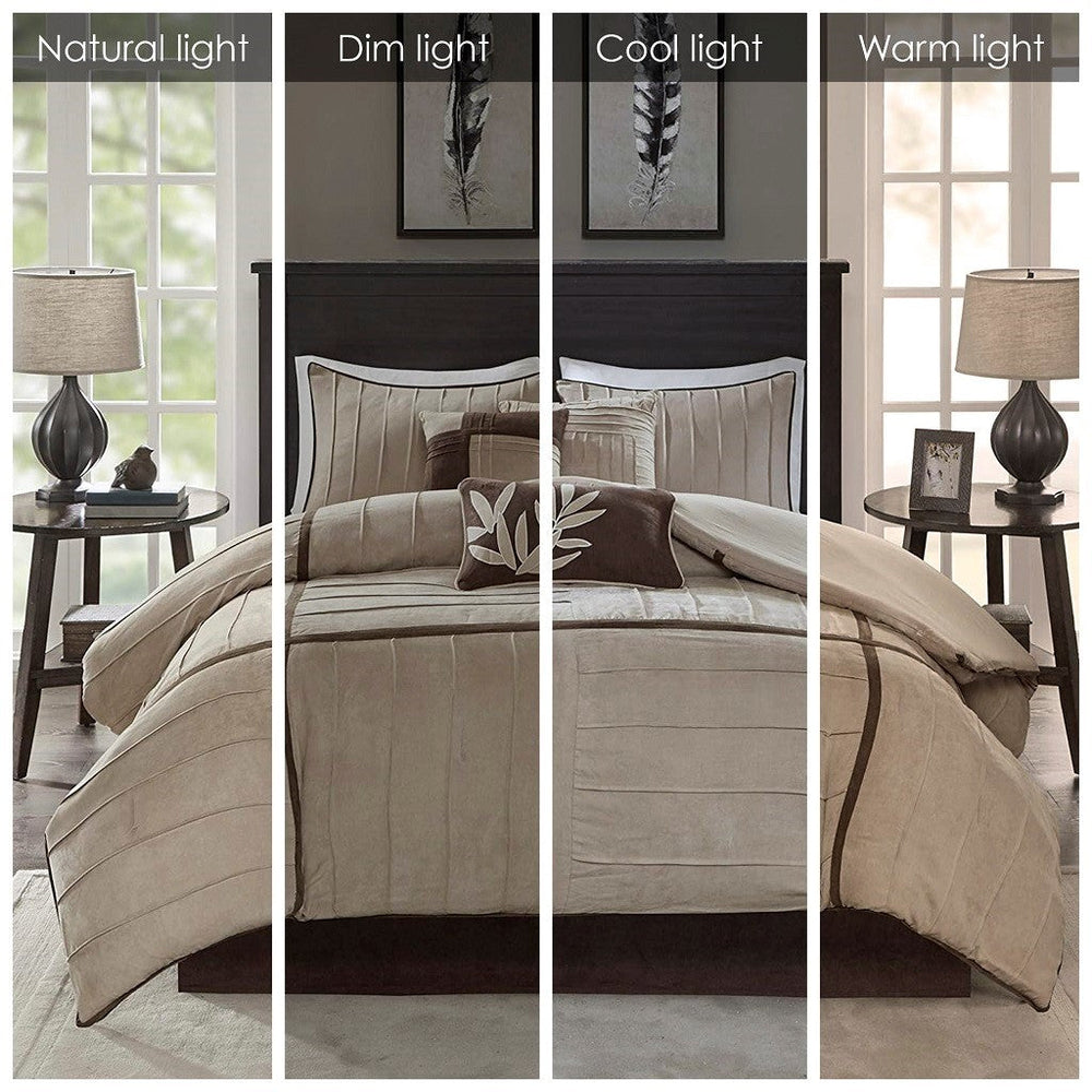 7 Piece Faux Suede Comforter Set Beige Full Media 3