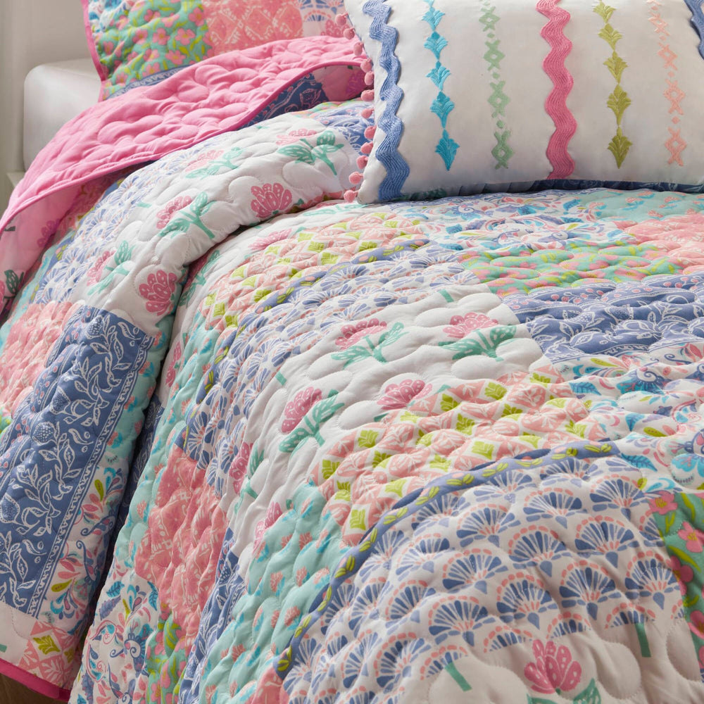 4-Piece Full/Queen 4pcs Quilt Set,Pink Media 16