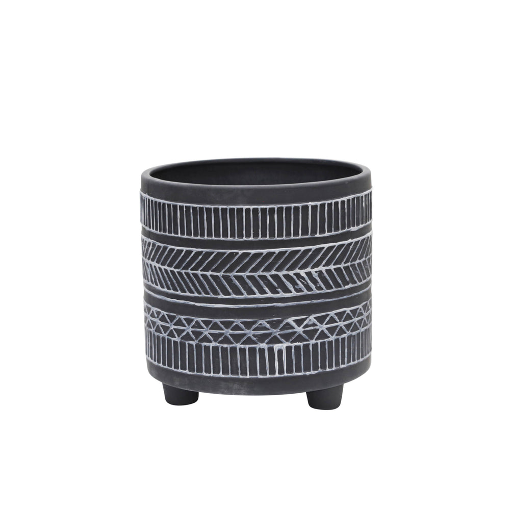 S/2  TRIBAL LOOK FOOTED PLANTER 6/8', BLACK Media 3