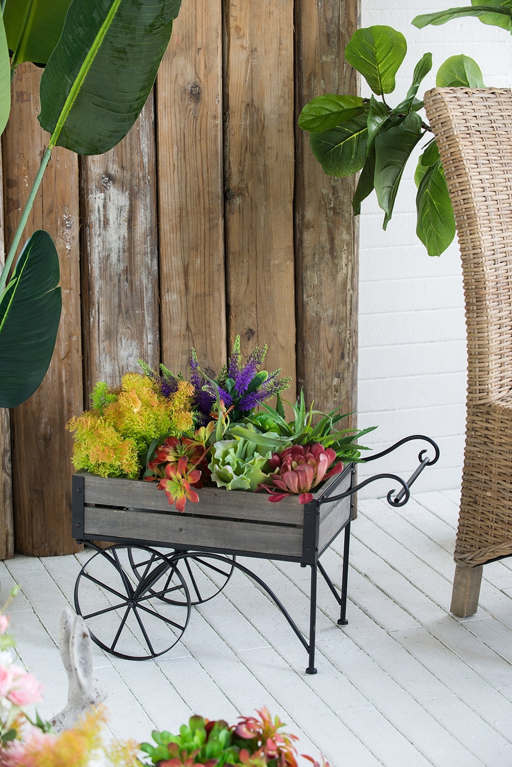 24.4x12.6x15.4' Rustic Black Trolley Cart Plant Stand, Planter Media 11