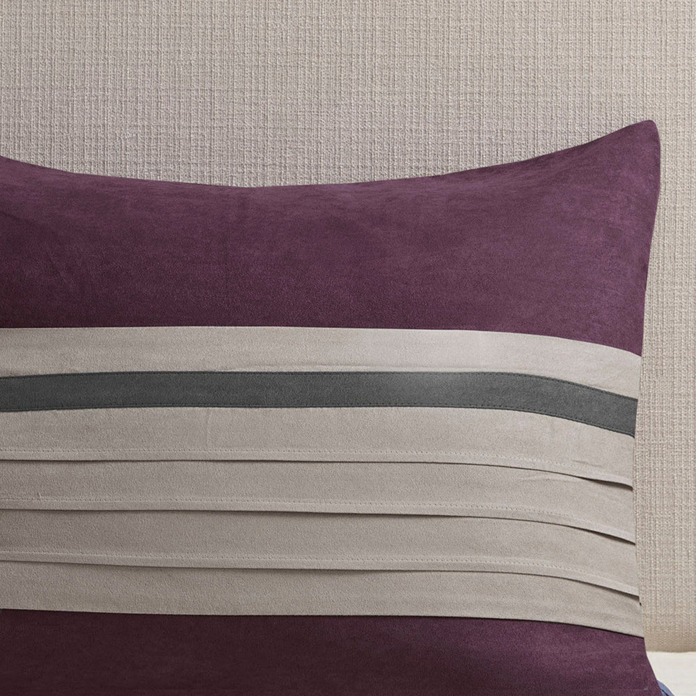 7 PC Pieced Faux Suede Comforter Set Purple Queen Media 9