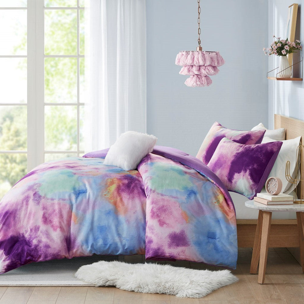 Twin/Twin XL Watercolor Tie Dye Printed Comforter Set with Throw Pillow Media 10