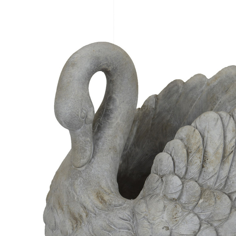 Jina Planter with Swan Sculpted Details, Gray Terracotta 10 Inch Media 4