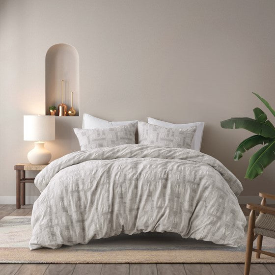 3 Piece Cotton Jacquard Duvet Set-Full/Queen Media 1