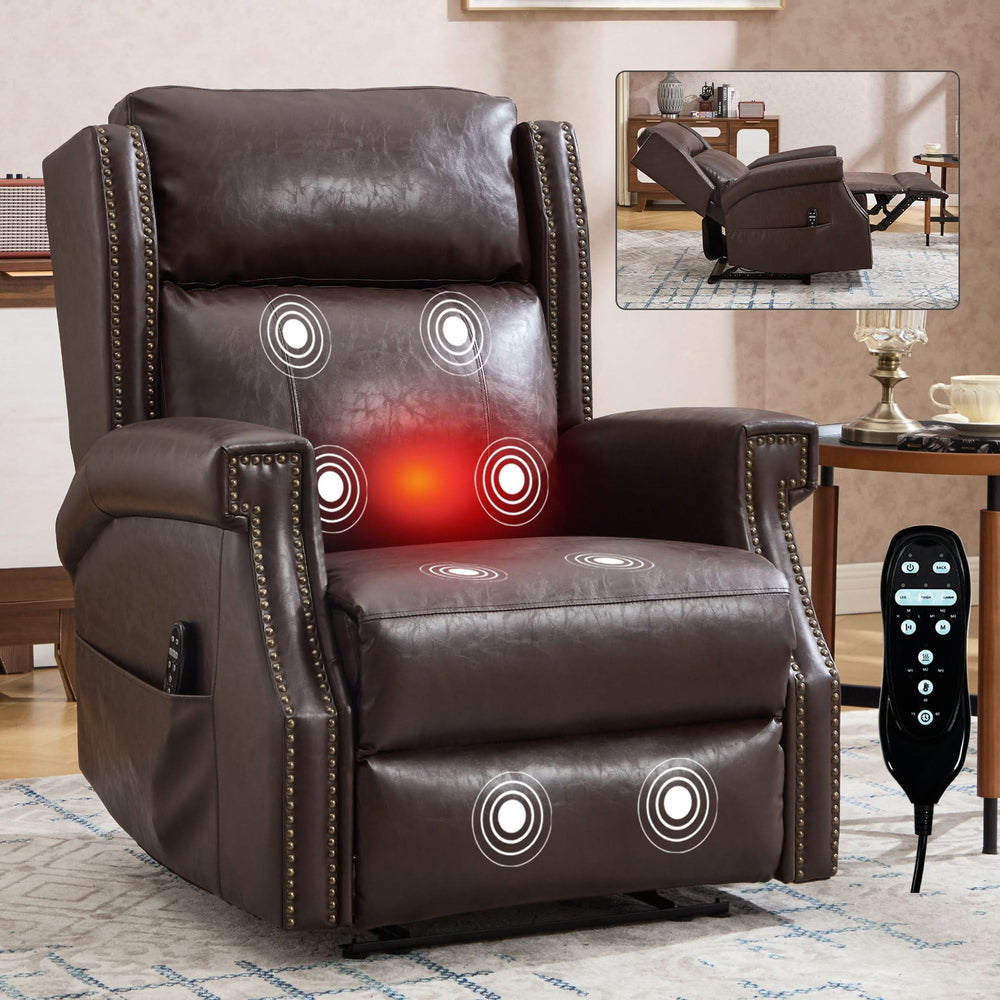 Manual Recliner Chair Faux Leather Massage With 8 Vibrating Nodes & 3 Modes For Living Room Media 1