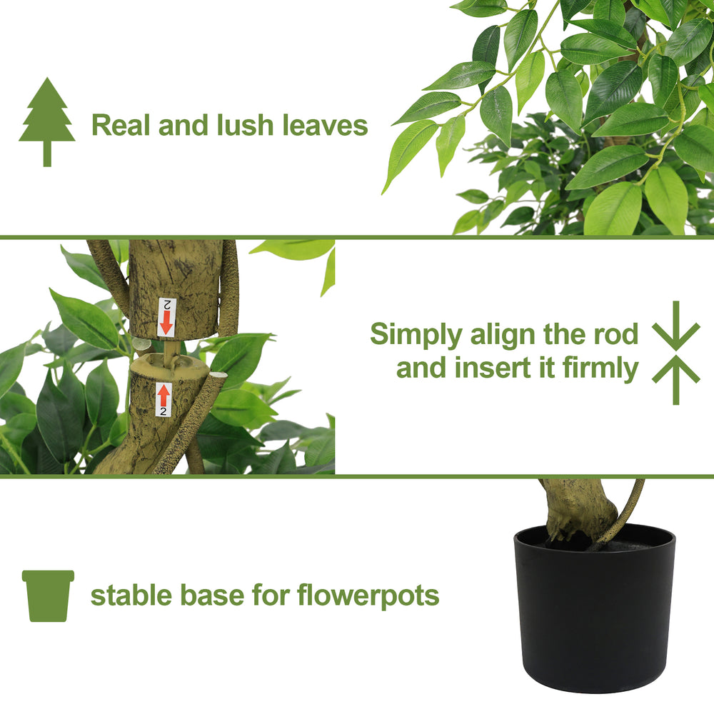 6FT Lifelike Artificial Ficus Tree with Black Pot for Home or Office Decor, Green Plastic Indoor Plant Media 4