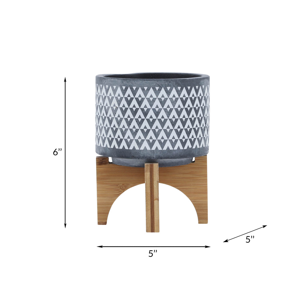 CERAMIC 5' AZTEC PLANTER ON WOODEN STAND, GRAY Media 9