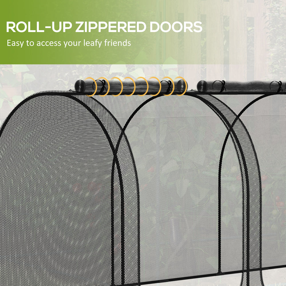 Outsunny 9' x 4' Crop Cage, Plant Protection Tent with Three Zippered Doors, Storage Bag and 6 Ground Stakes, for Garden, Yard, Lawn, Black Media 6