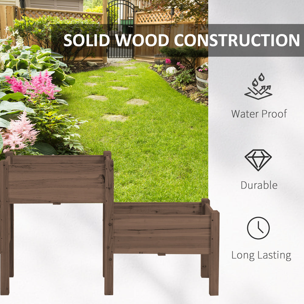 Outsunny Raised Garden Bed with 3 Planter Box, Elevated Wooden Plant Stand with Drainage Holes, for Vegetables, Herb and Flowers, Coffee Media 3