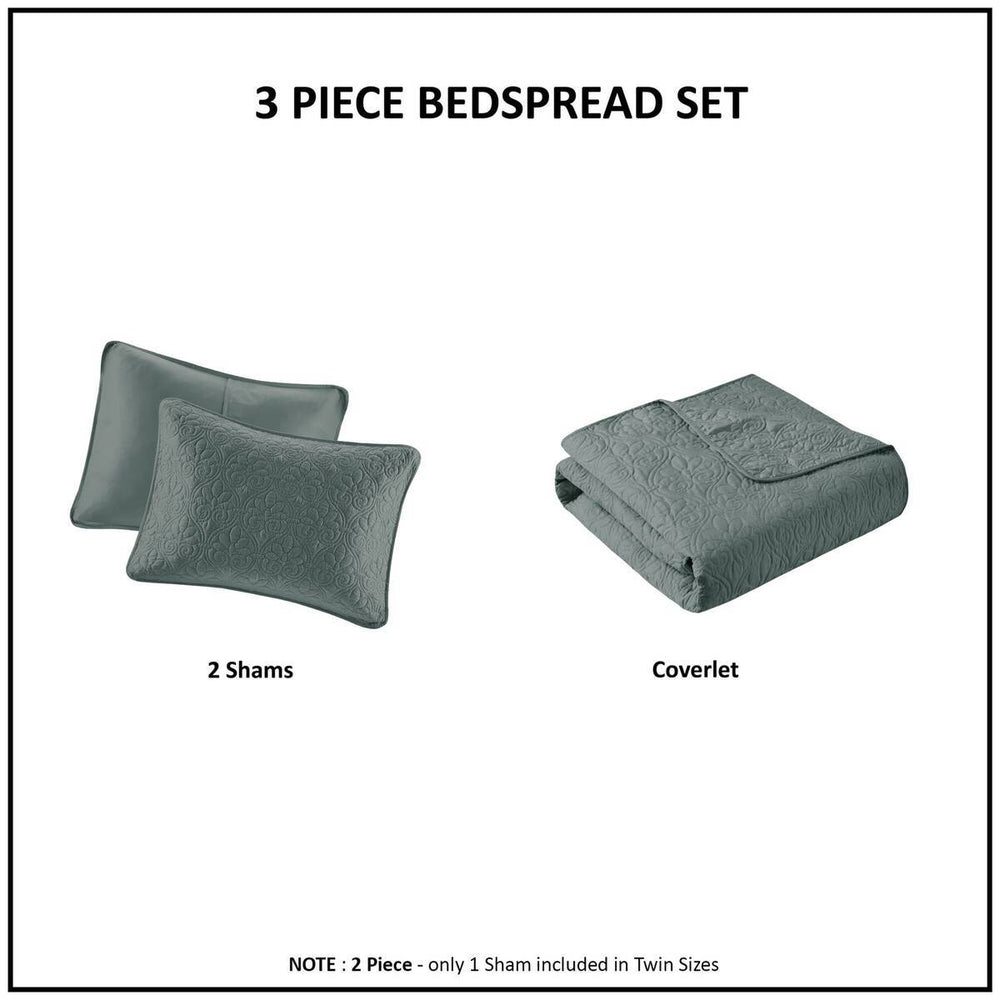 3 Piece Reversible Bedspread Set Balsam Green King Media 9