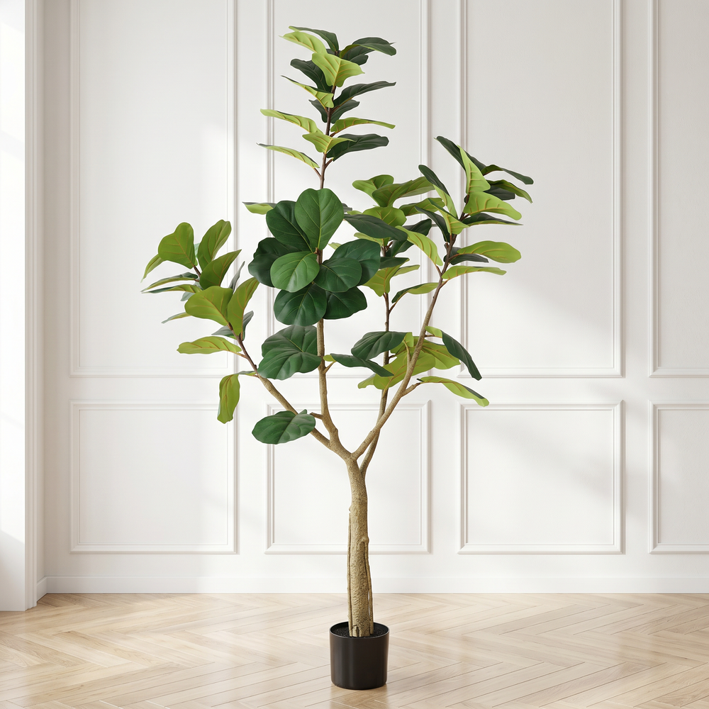 6FT Artificial Fiddle Leaf Fig Tree, Realistic Faux Potted Plant in Black Pot, 1pc/set Media 5