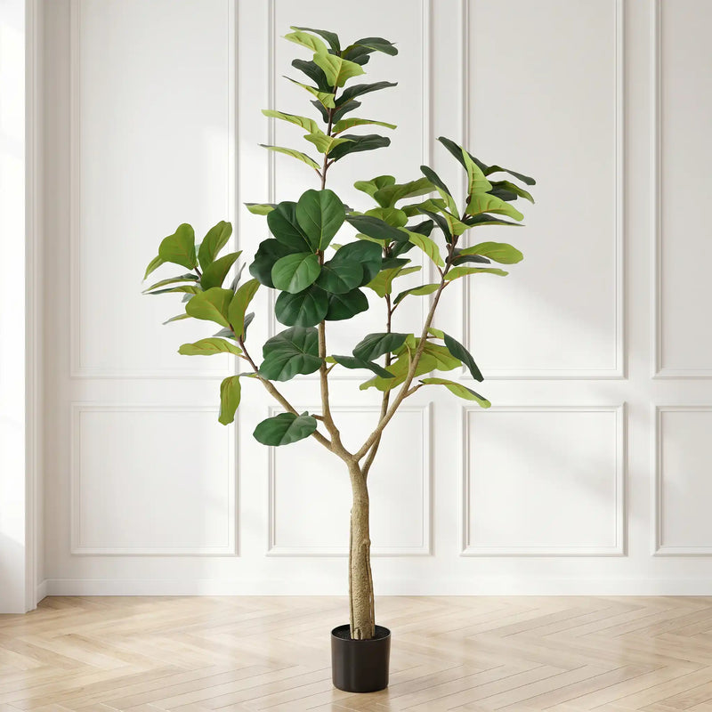 6FT Artificial Fiddle Leaf Fig Tree, Realistic Faux Potted Plant in Black Pot, 1pc/set