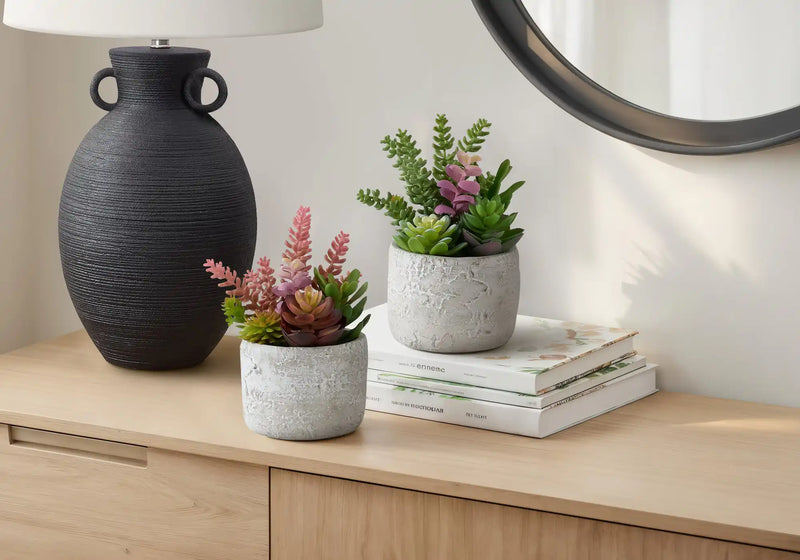 Artificial Plant, Set Of 2, 9' Tall, Succulent, Table, Grey Cement Pots, Contemporary, Modern