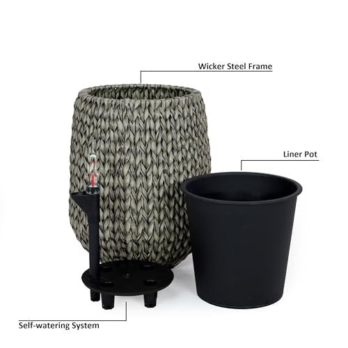 13.4' Self-watering Wicker Planter - Garden Decoration Pot - Gray - Round Media 3