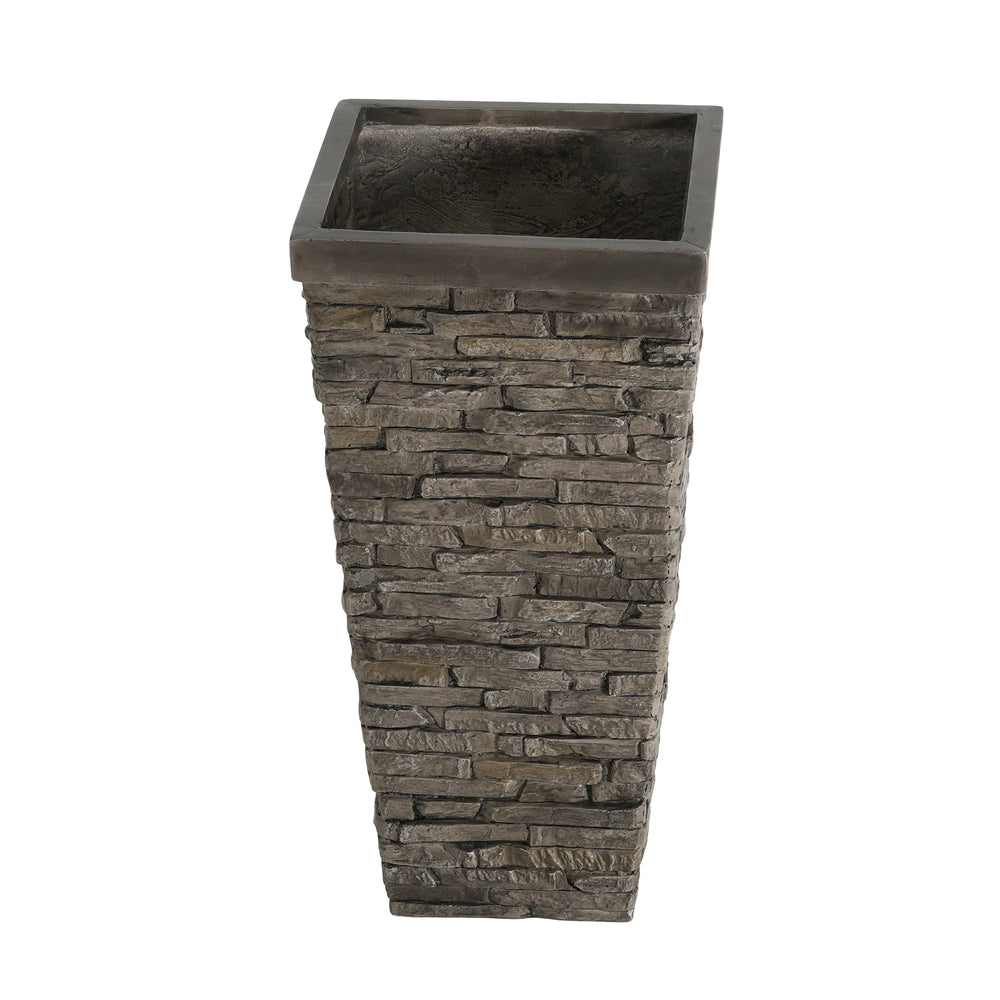 Tall Grey Stone-Effect MGO Planter - Indoor Outdoor Tall Square Plant Pot with Realistic Brick Texture, Weatherproof Heavy-Duty Container for Trees, Shrubs & Large Plants Media 7