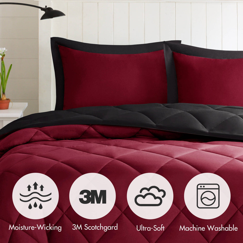 2 Pieces Twin/Twin XL 3M Scotchgard Diamond Quilting Reversible Down Alternative Comforter Set,Red+Black Media 12