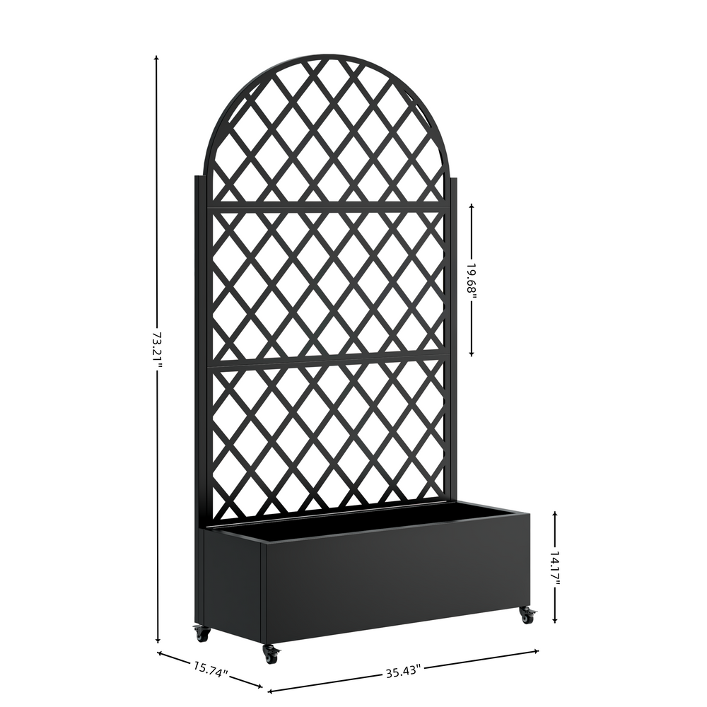 Round Metal Planter Box with Trellis, 73'x35'x16 Metal Raised Garden Bed with Trellis, Metal Planter Box with Drainage Holes & Lockable Wheels & Privacy Screen for Climbing Plants, Vegetables, Vines Media 6