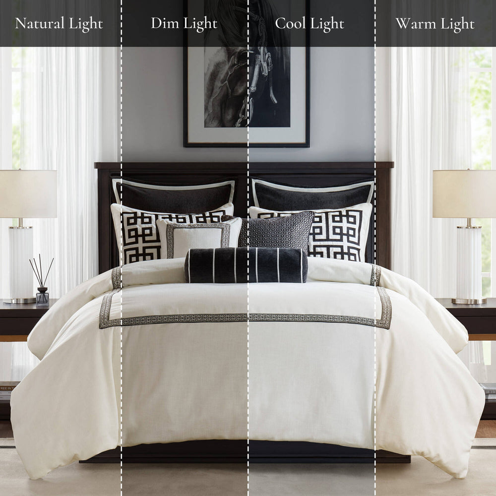 9 PCS King Embroidery Oversized Duvet Style Comforter Set Black/White Media 4