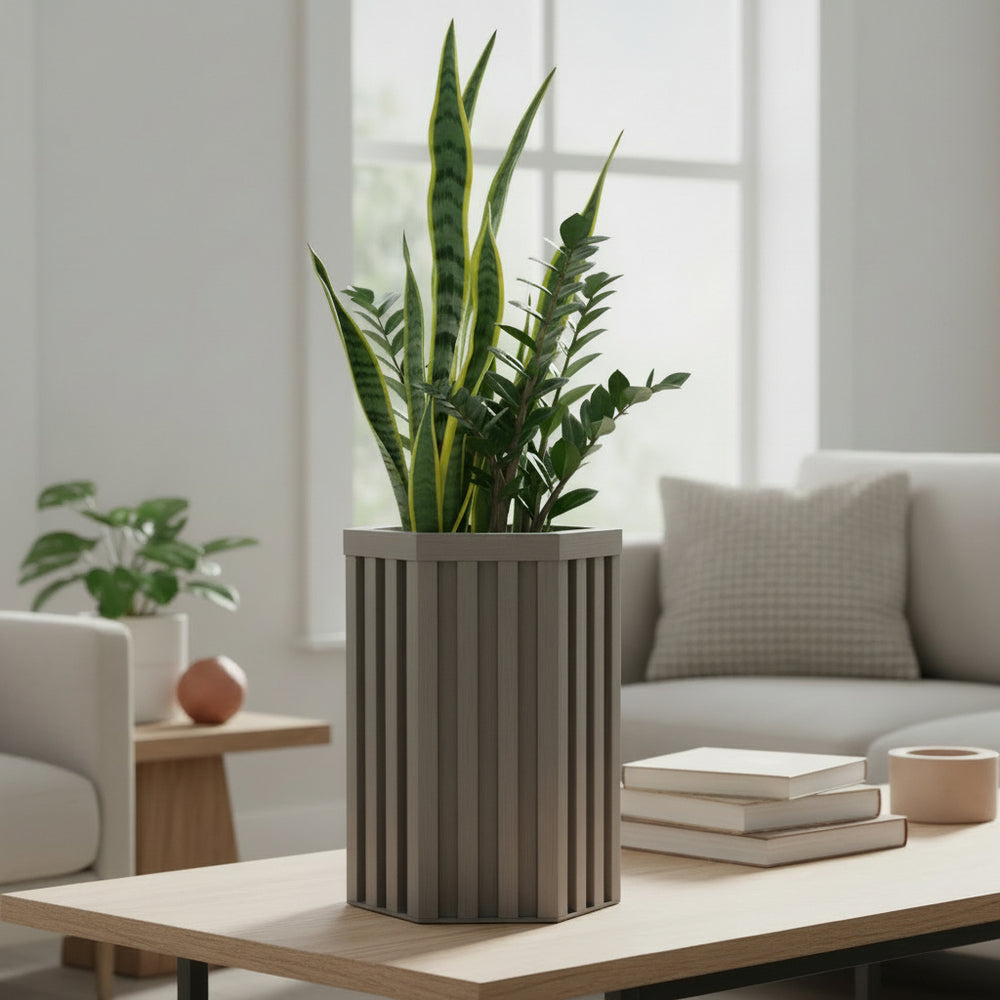 Hexagon Column Planter SM - Grey Brown Media 2