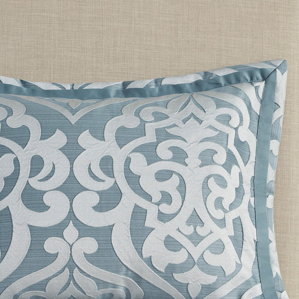 8 Piece Jacquard Comforter Set Aqua/Silver Cal King Media 13