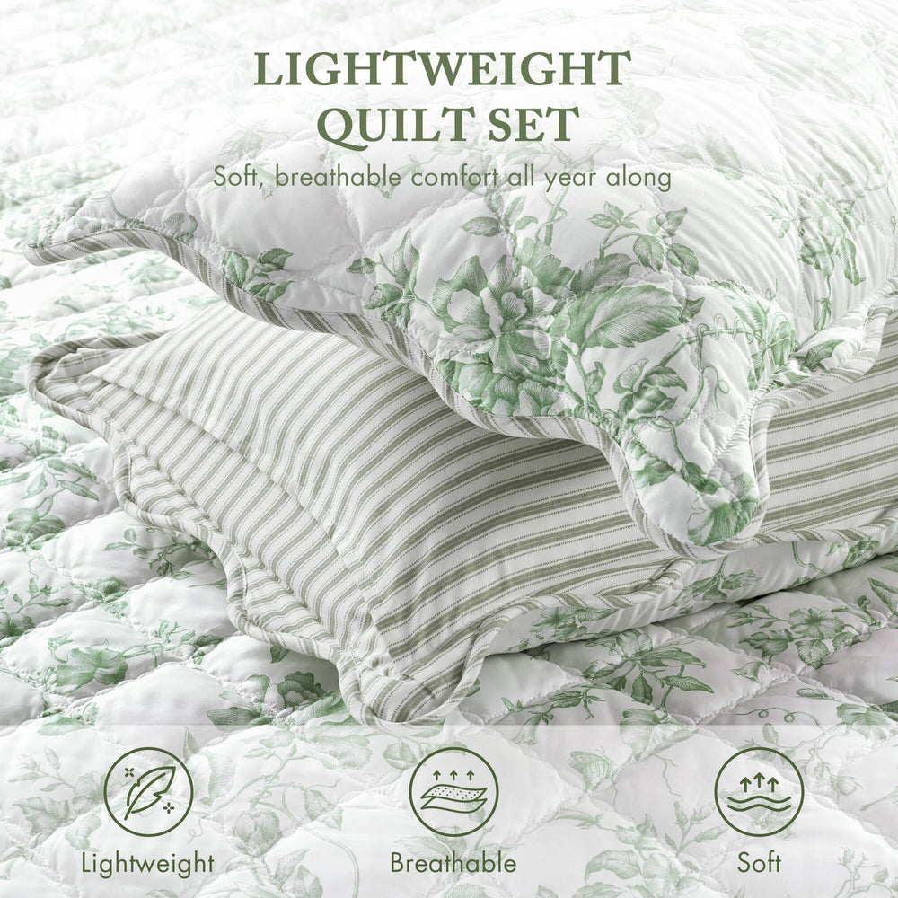 4 Pieces Full/Queen  Quilt Set with Decorative Pillow,Green Media 7