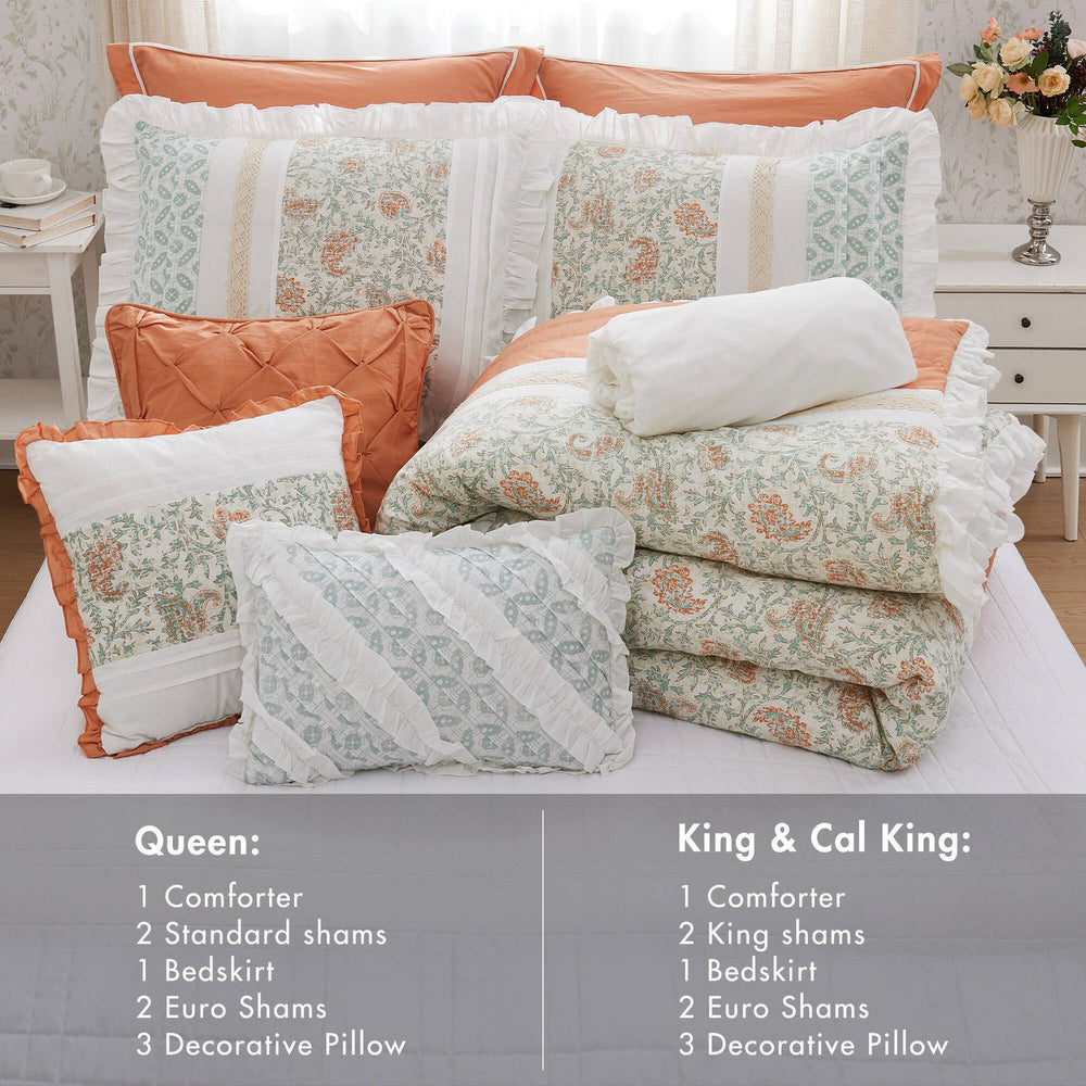 9 Piece Cotton Percale Comforter Set Coral Cal King Media 2