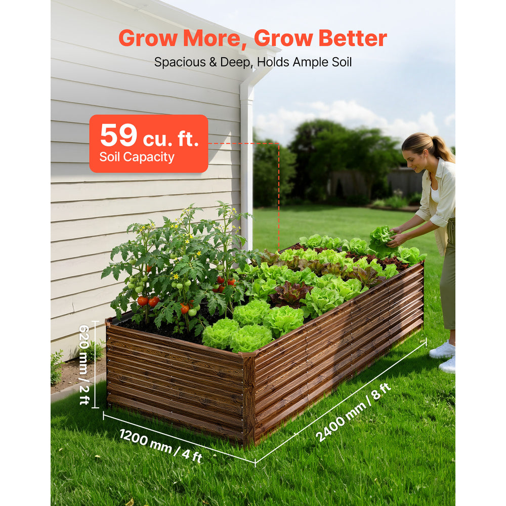 Galvanized Raised Garden Bed, 8 x 4 x 2 ft, Rectangular Metal Planter Box Kit Outdoor, Bottomless Elevated Planting Box with Gloves, Alu-Zinc, for Growing Flowers Vegetables, Deep Wood Grain Media 7
