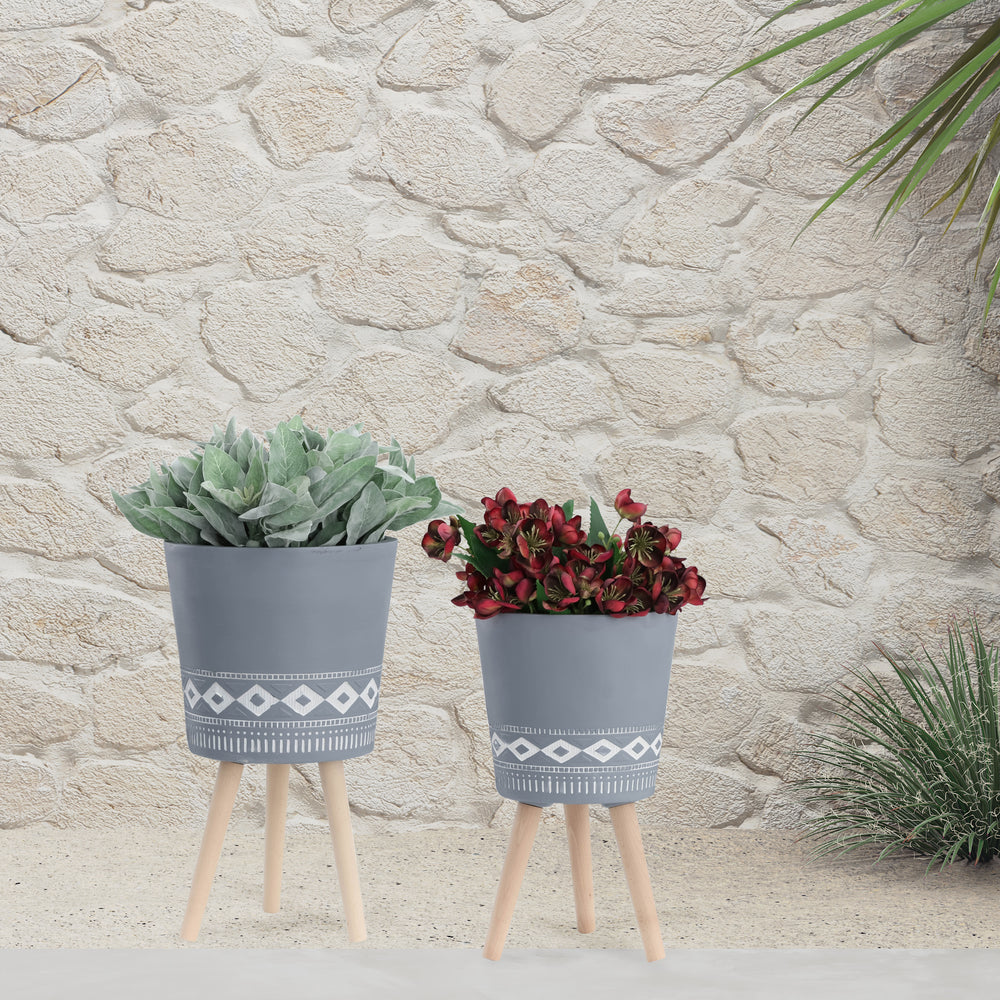 S/2 10/12' DIAMOND PLANTER W/ WOOD LEGS, GRAY (KD) Media 1