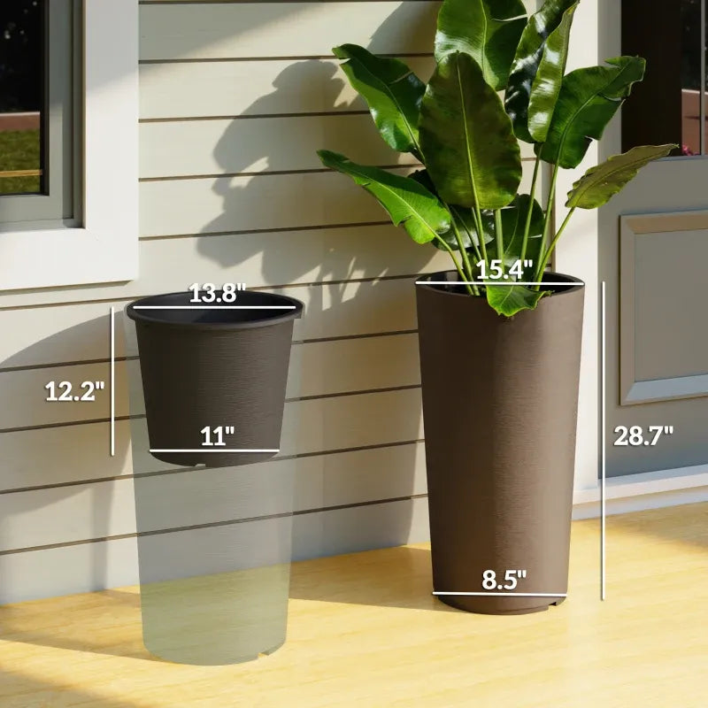 Tall Planter,Stackable Large Planters,Set of 2 Flower Pots Media 8