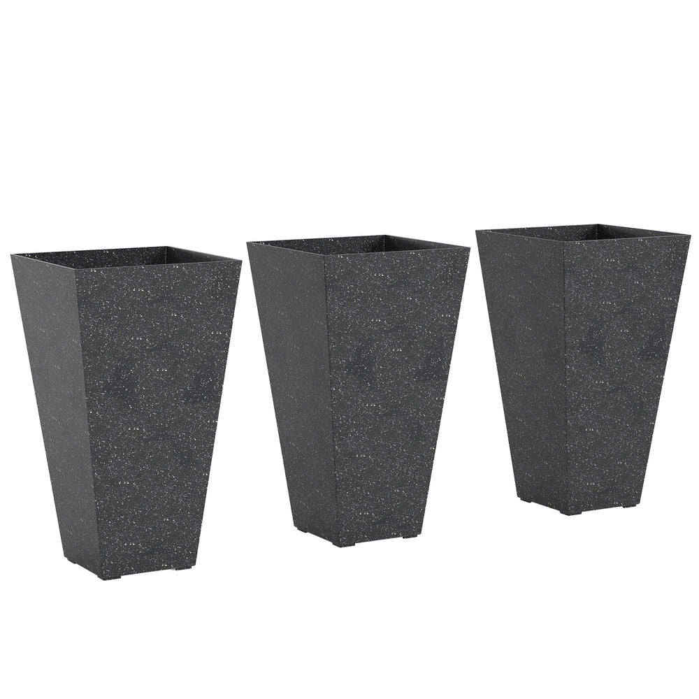 Outsunny 28' Tall Planters, Set of 3 Plastic Flower Pots with Marble Finish and Drainage Holes, Stackable Tapered Outdoor Planters, Black Media 11