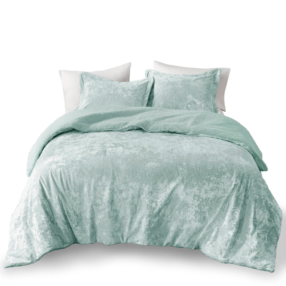 3 PCS Full/Queen Crushed Velvet   Reversible Comforter Set Aqua Media 10