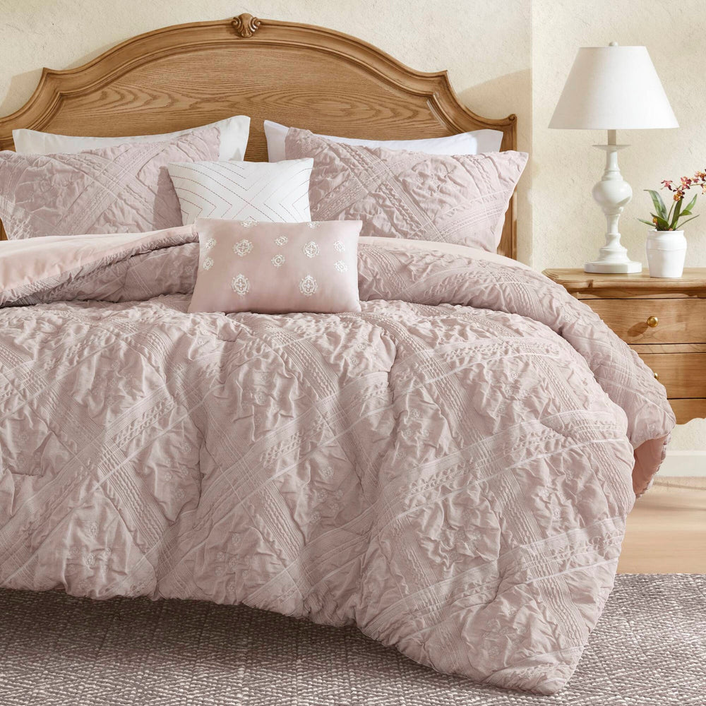 5-Piece Full/Queen 5 Piece Sculpted jacquard comforter set,Pink Media 14