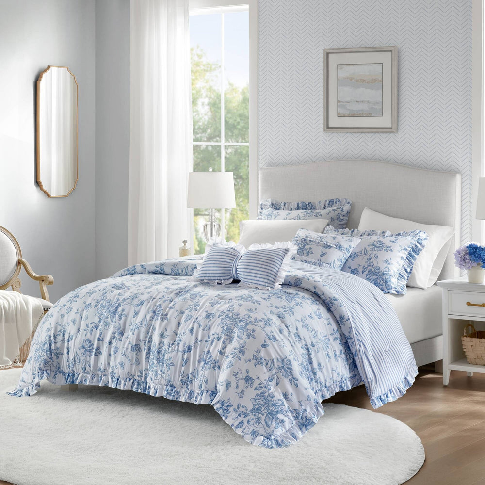 5 Pieces King Comforter Set with Decorative Pillows,Blue Media 18