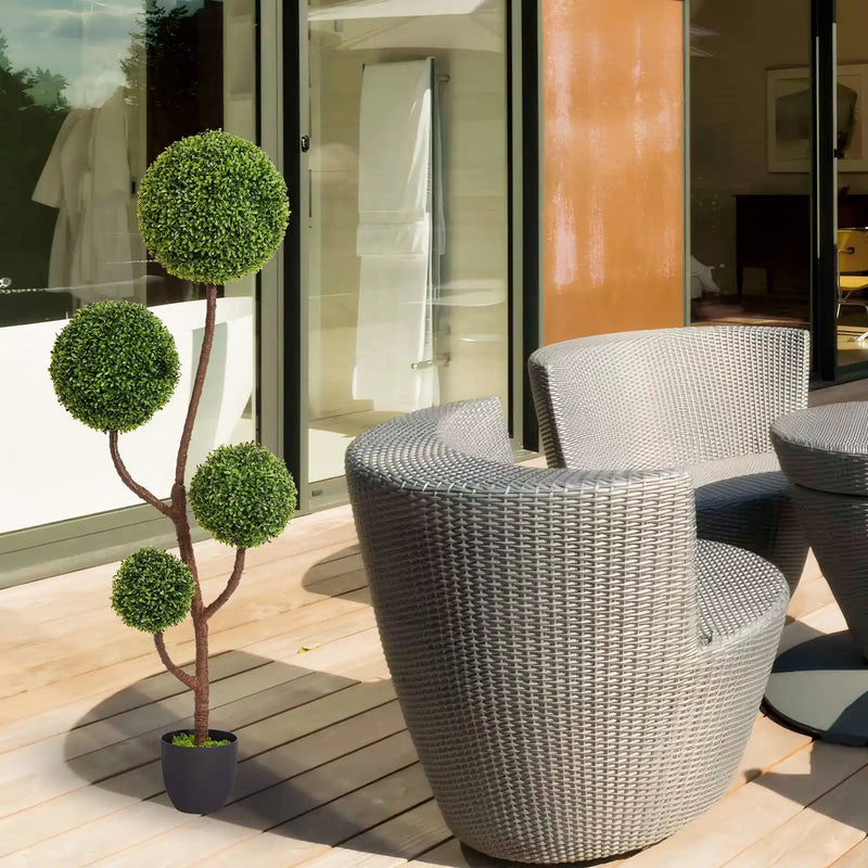 Artificial Boxwood Topiary Tree Triple Ball-Shaped Faux Plant Green Plastic 150cm