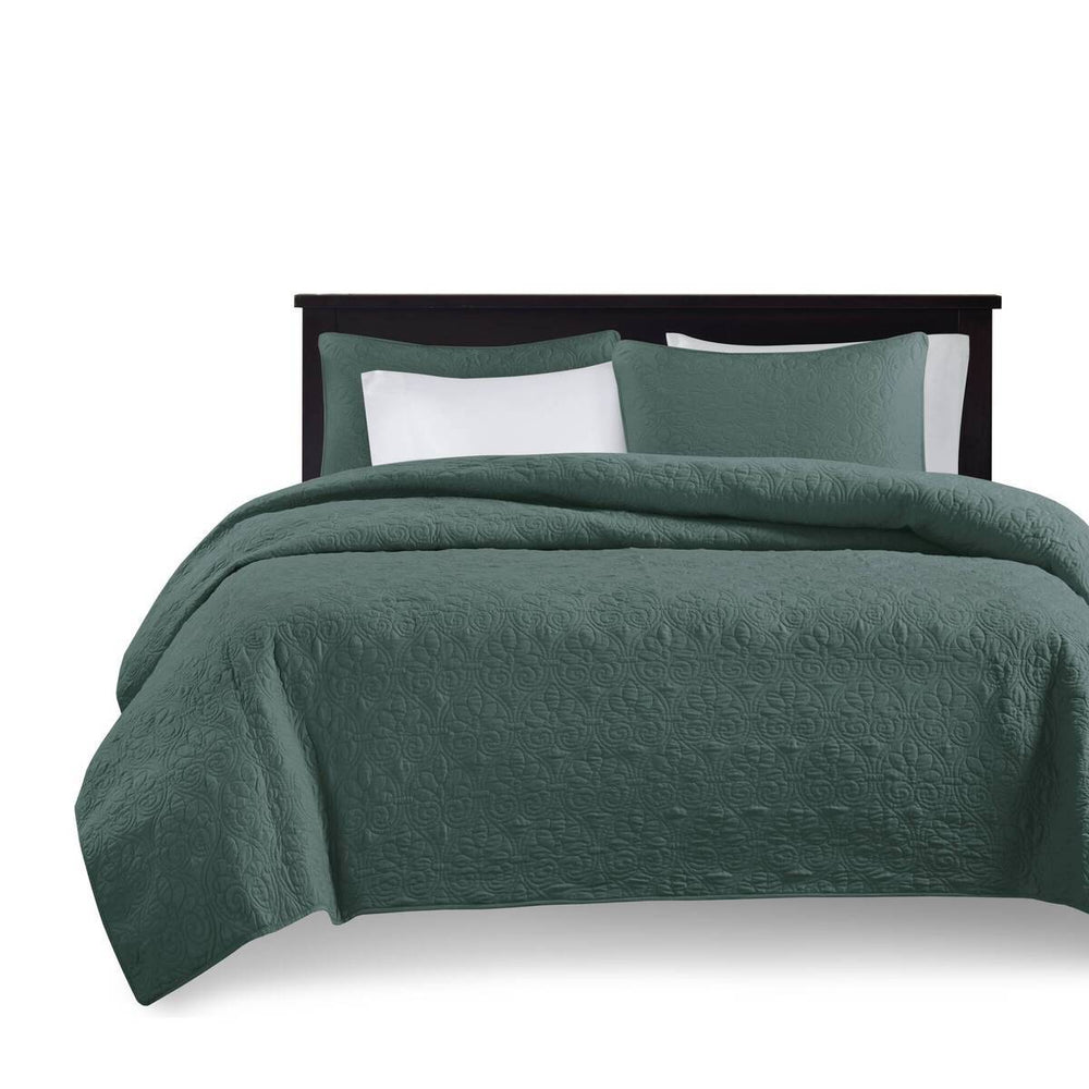 3 Piece Reversible Bedspread Set Balsam Green Queen Media 4