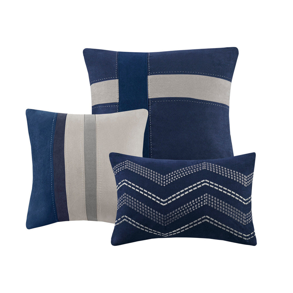 7 Piece Faux Suede Comforter Set Blue Cal King Media 7